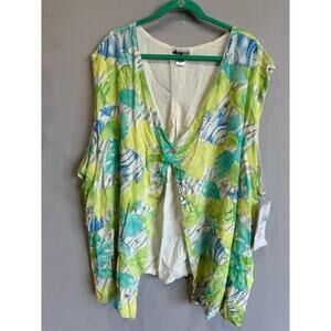 We Be Bop Womens Top Blouse Plus Size 3X Sleeveles Coastal Beaded Whimsi…